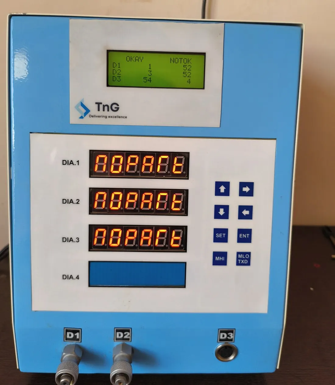 TnG gauge with three red readouts and a fourth display position.